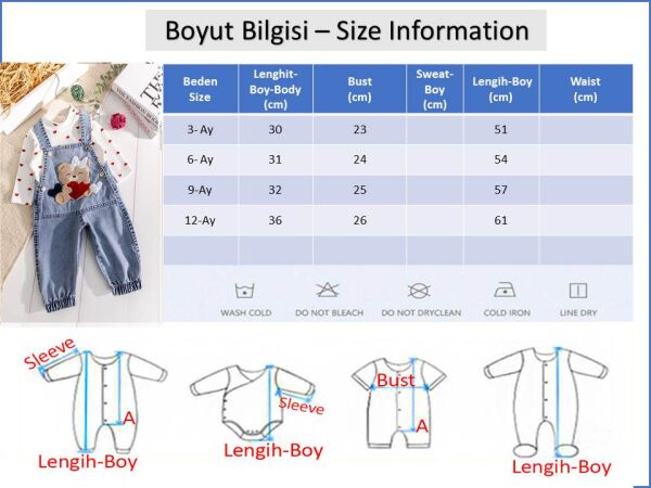 Ayıcık Figürlü Denim 2'li Kız Bebek Kot Salopet Tulum