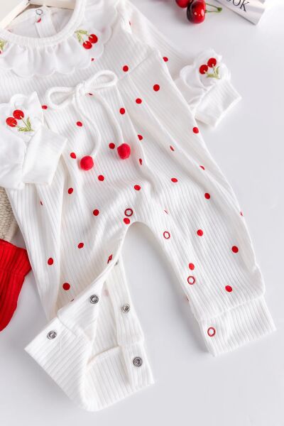 Kiraz İşlemeli Pamuklu Kız Bebek Tulum