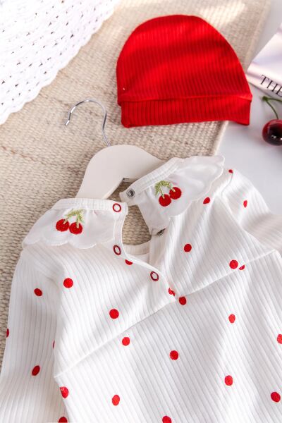 Kiraz İşlemeli Pamuklu Kız Bebek Tulum