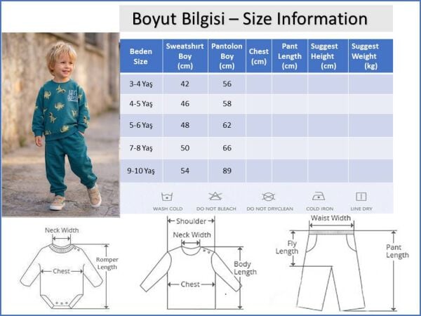 Erkek Çocuk Dinazor Baskılı 3 İplik Pamuklu Kumaş Altüst Takım