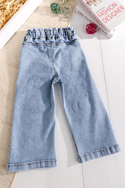 Figürlü Likralı Denim Kız Çocuk Kot Pantolon