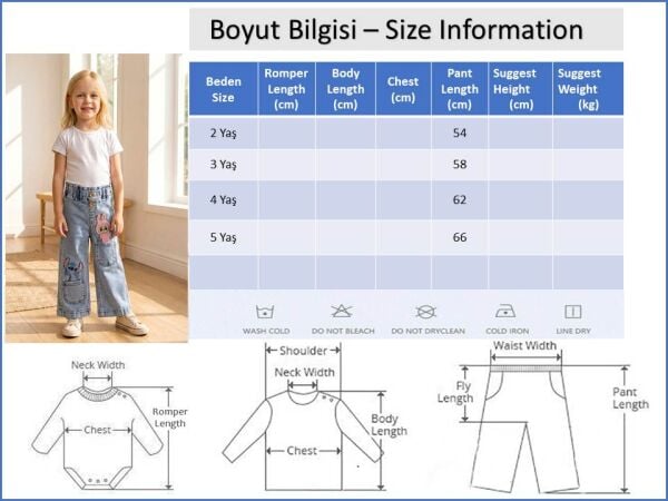 Figürlü Likralı Denim Kız Çocuk Kot Pantolon