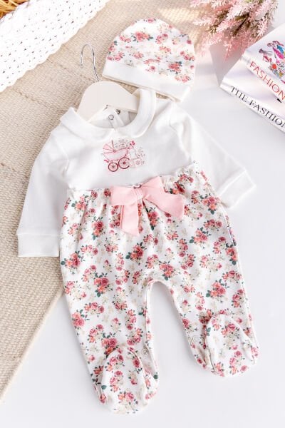 Çİçek Baskılı Bebe Yaka 100% Pamuk Kız Bebek Tulum