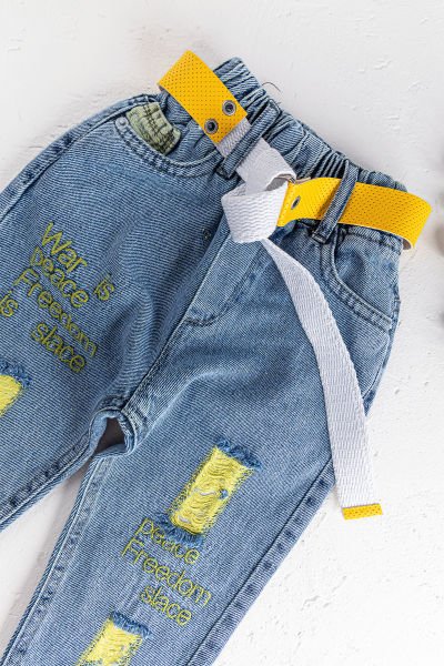 Kemer Detaylı Kız/Erkek Çocuk Denim Kumaş Kot Pantolon