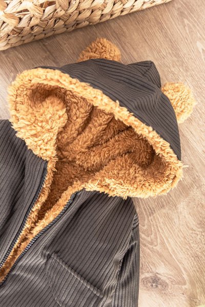 Kapüşonlu Kadife İçi Peluş Erkek Bebek Tulum
