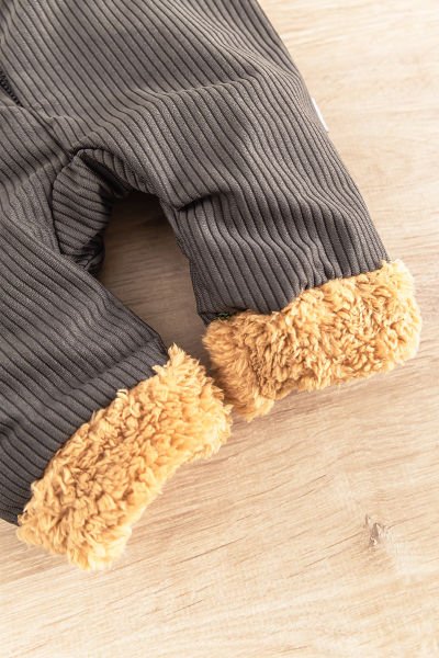 Kapüşonlu Kadife İçi Peluş Erkek Bebek Tulum