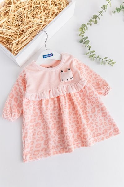 Leopar Desenli Kadife Bebek Elbise