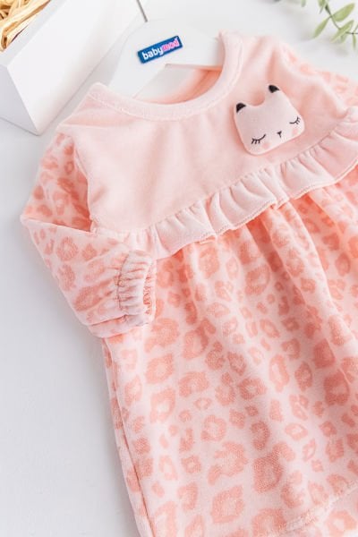 Leopar Desenli Kadife Bebek Elbise