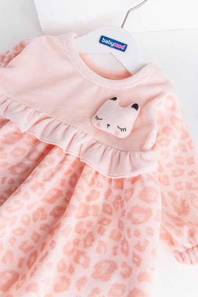 Leopar Desenli Kadife Bebek Elbise