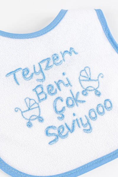Teyzem Beni Çok Seviyo Yazılı Erkek Bebek Su Geçirmez Mama Önlüğü