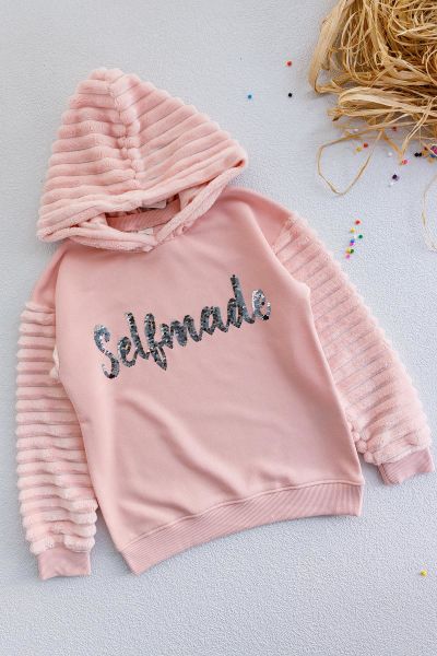 Peluş Kapüşonlu Kız Çocuk Sweat