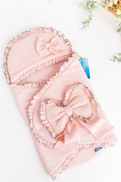 Fiyonk Süslemeli Kız Bebek Kundak SOMON -  Tek Ebat