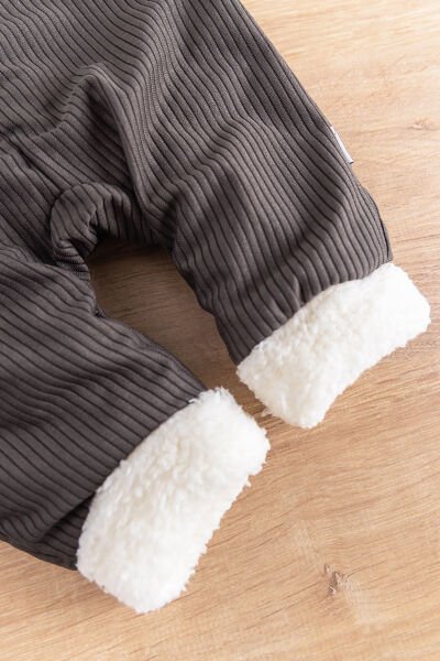 Kapüşonlu Kadife İçi Peluş Welsoft Erkek Bebek Tulum HAKİ - 18-24 AY