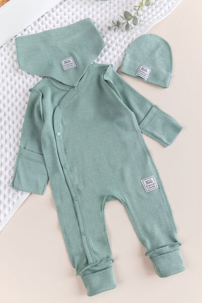Kendinden Eldivenli Naturel Bebek Tulum Takım