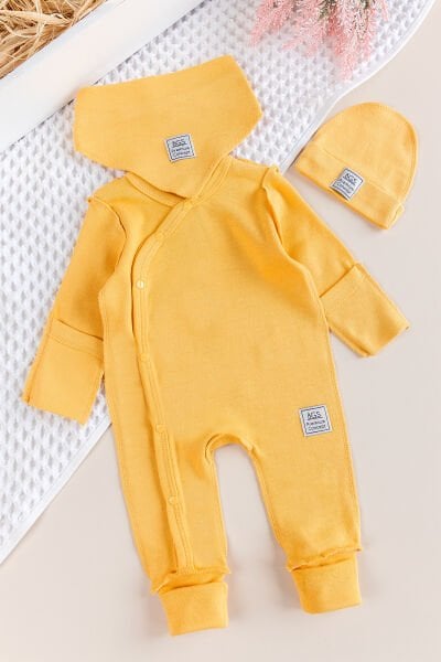 Kendinden Eldivenli Naturel Bebek Tulum Takım
