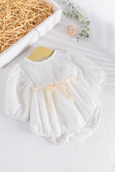 Sırt Detaylı Yazlık Kız Bebek Tulum KREM -  9-12 AY