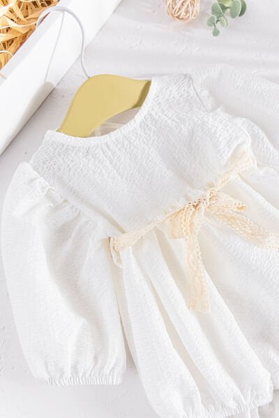 Sırt Detaylı Yazlık Kız Bebek Tulum KREM -  9-12 AY