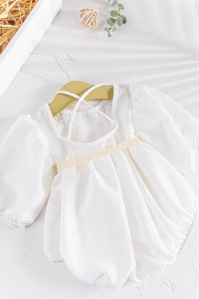 Sırt Detaylı Yazlık Kız Bebek Tulum KREM -  9-12 AY