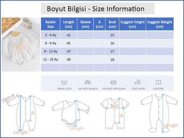 Sırt Detaylı Yazlık Kız Bebek Tulum KREM -  9-12 AY