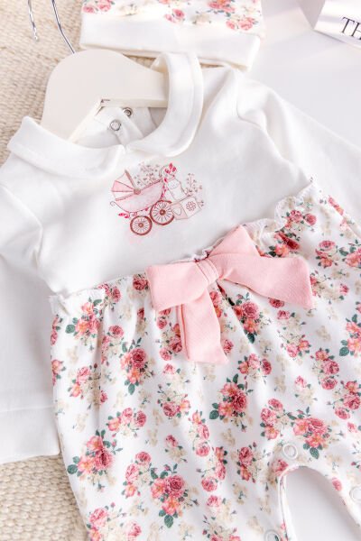 Çİçek Baskılı Bebe Yaka 100% Pamuk Kız Bebek Tulum SOMON - 3-6 AY