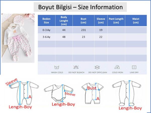 Çİçek Baskılı Bebe Yaka 100% Pamuk Kız Bebek Tulum SOMON - 3-6 AY