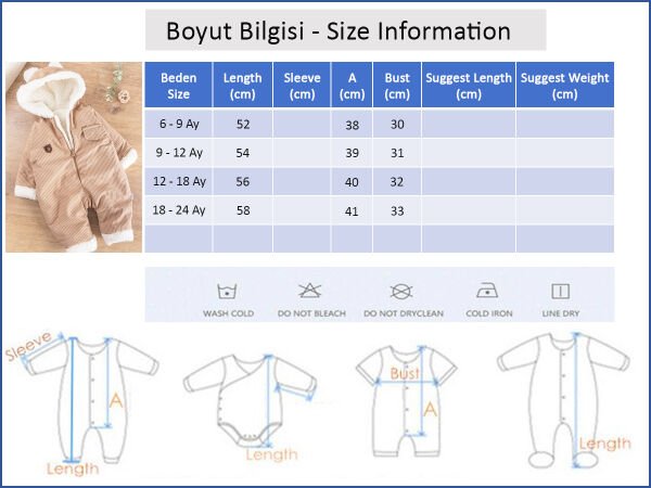 Kapüşonlu Kadife İçi Peluş Welsoft Erkek Bebek Tulum BEJ -  9-12 AY