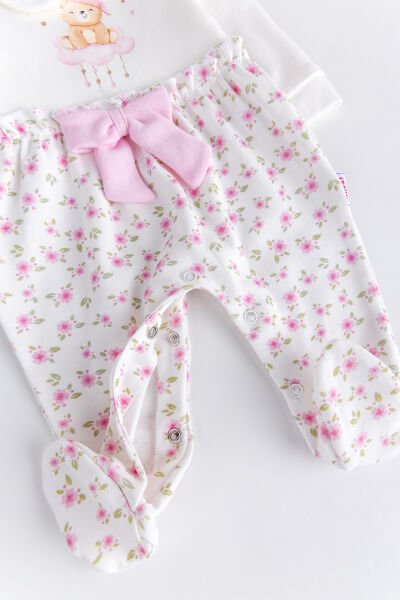 Çİçek Baskılı Bebe Yaka 100% Pamuk Kız Bebek Tulum PEMBE - 3-6 AY