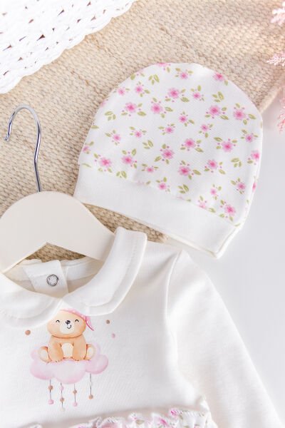 Çİçek Baskılı Bebe Yaka 100% Pamuk Kız Bebek Tulum PEMBE - 3-6 AY