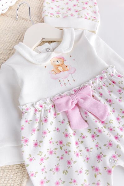 Çİçek Baskılı Bebe Yaka 100% Pamuk Kız Bebek Tulum PEMBE - 3-6 AY