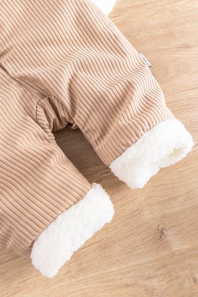 Kapüşonlu Kadife İçi Peluş Welsoft Erkek Bebek Tulum BEJ - 18-24 AY