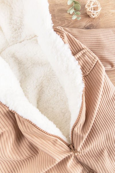 Kapüşonlu Kadife İçi Peluş Welsoft Erkek Bebek Tulum BEJ - 18-24 AY