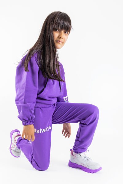 Always Baskılı Kapüşonlu Kız Çocuk Eşofman Takımı