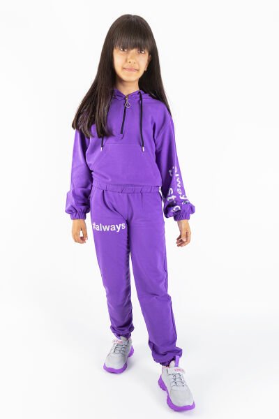 Always Baskılı Kapüşonlu Kız Çocuk Eşofman Takımı