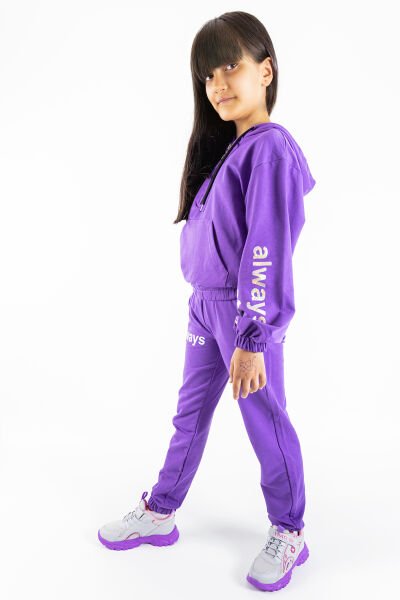 Always Baskılı Kapüşonlu Kız Çocuk Eşofman Takımı