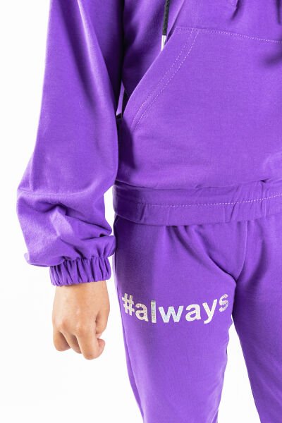 Always Baskılı Kapüşonlu Kız Çocuk Eşofman Takımı