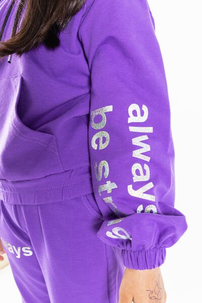 Always Baskılı Kapüşonlu Kız Çocuk Eşofman Takımı