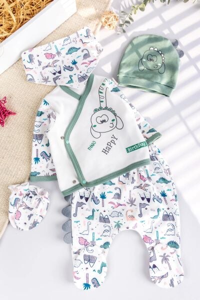 Dino Temalı 5 Parça Bebek Hastane Çıkışı Bebek Takımı