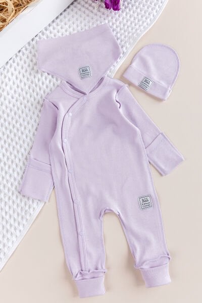 Kendinden Eldivenli Naturel Bebek Tulum Takım