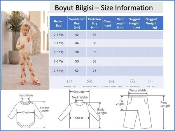Kız Çocuk Pamuklu Bej Çiçek Desenli Sweatshirt Tayt Takım Yumuşak dokulu