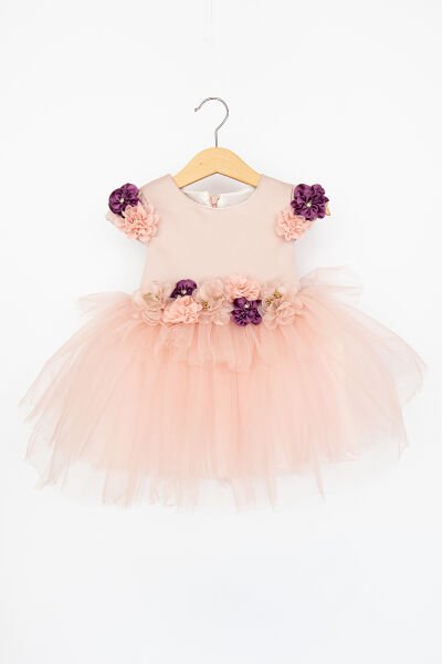 Kız Çocuk Somon Tüllü Abiye Elbise