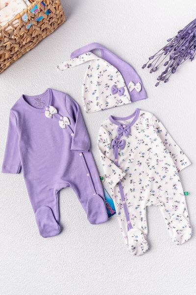 Kız Bebek Tulum Çiçek Desenli İkili Uzun Kollu Tulum Takım