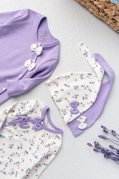 Kız Bebek Tulum Çiçek Desenli İkili Uzun Kollu Tulum Takım