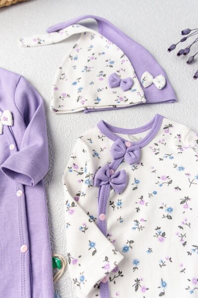 Kız Bebek Tulum Çiçek Desenli İkili Uzun Kollu Tulum Takım