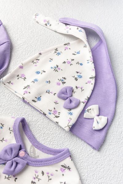 Kız Bebek Tulum Çiçek Desenli İkili Uzun Kollu Tulum Takım