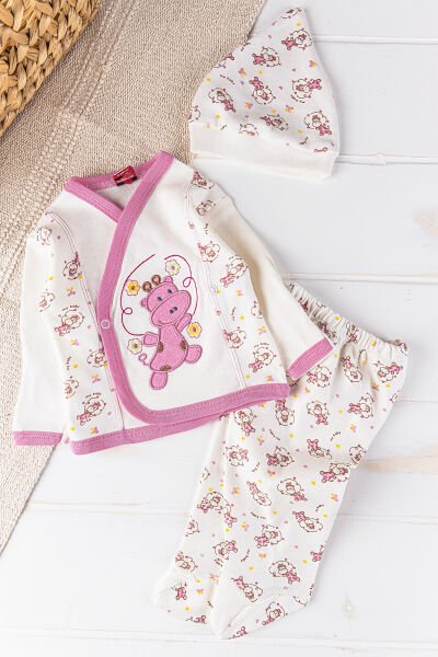 Dino Figürlü Pembe Kız Bebek Hastane Çıkışı Bebek Takımı