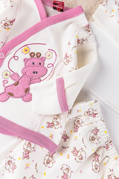 Dino Figürlü Pembe Kız Bebek Hastane Çıkışı Bebek Takımı