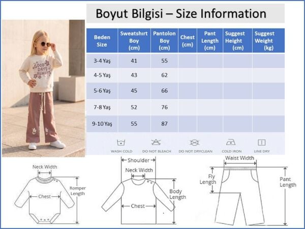 Kız Çocuk Çiçek Desenli 3 İplik Kumaş Pamuklu Eşofman Takımı