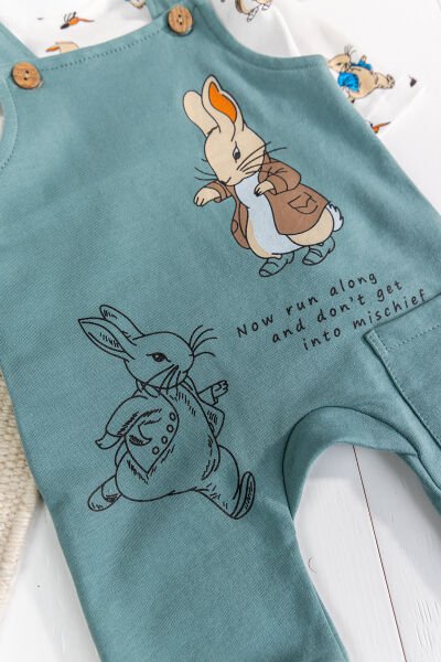 Tavşan Fiğürlü 2'li Erkek Bebek Salopet Tulum YEŞİL -  6-9 AY