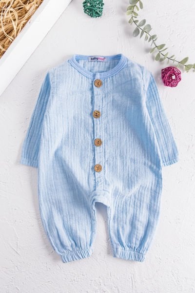 Önden Düğmeli Müslin Erkek Bebek Tulum