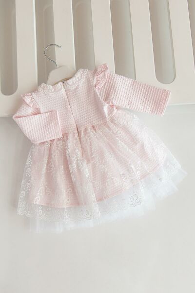 Babymod Güpürlü Penye Uzun Kollu Bebek Elbise PEMBE -  6-9 AY
